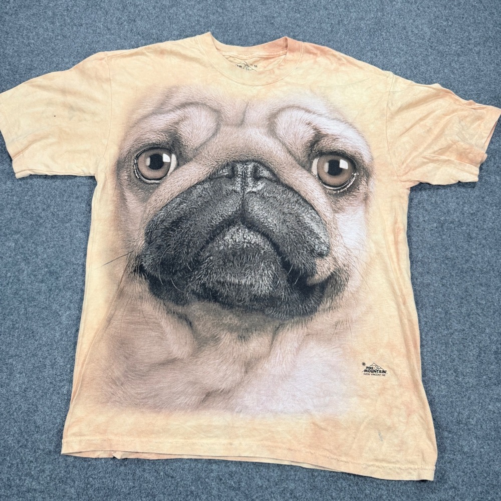 The Mountain Pug Face Graphic T-Shirt Tan Tie Dye Vincent Hie 2011 Mens Medium